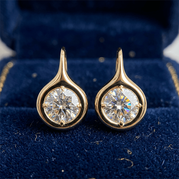 Solitaire Bezel Set Round Cut Yellow Gold Drop Earrings For Women