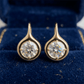 Solitaire Bezel Set Round Cut Yellow Gold Drop Earrings For Women