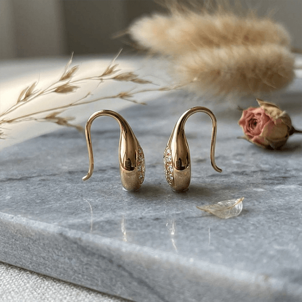 Solitaire Bezel Set Round Cut Yellow Gold Drop Earrings For Women