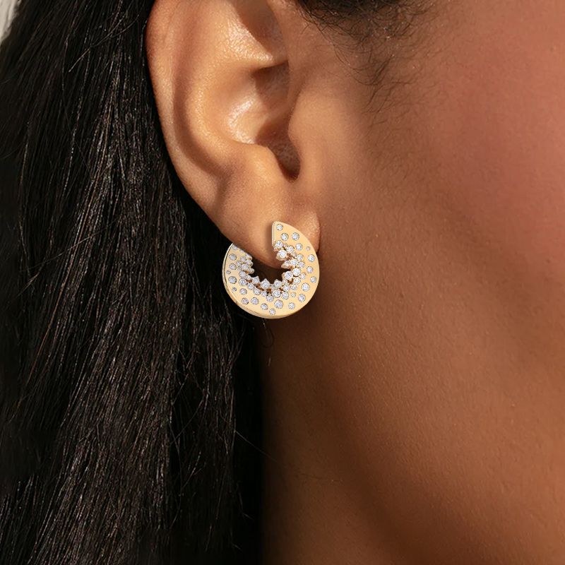 Golden Round Cut White Sapphire Jewelry Hoop Earrings For Women Belovegrace