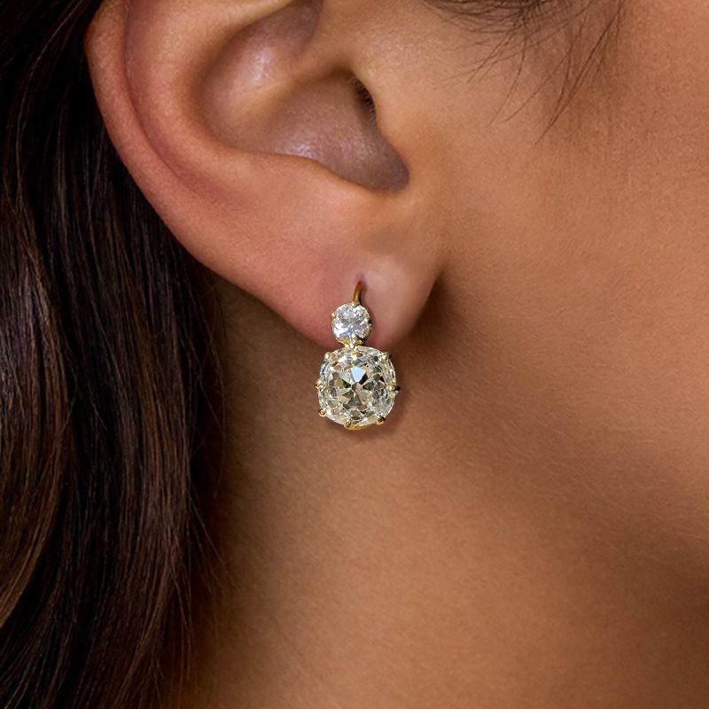 Gold Cushion Cut White Sapphire Earrings Drop Earrings For Women Belovegrace