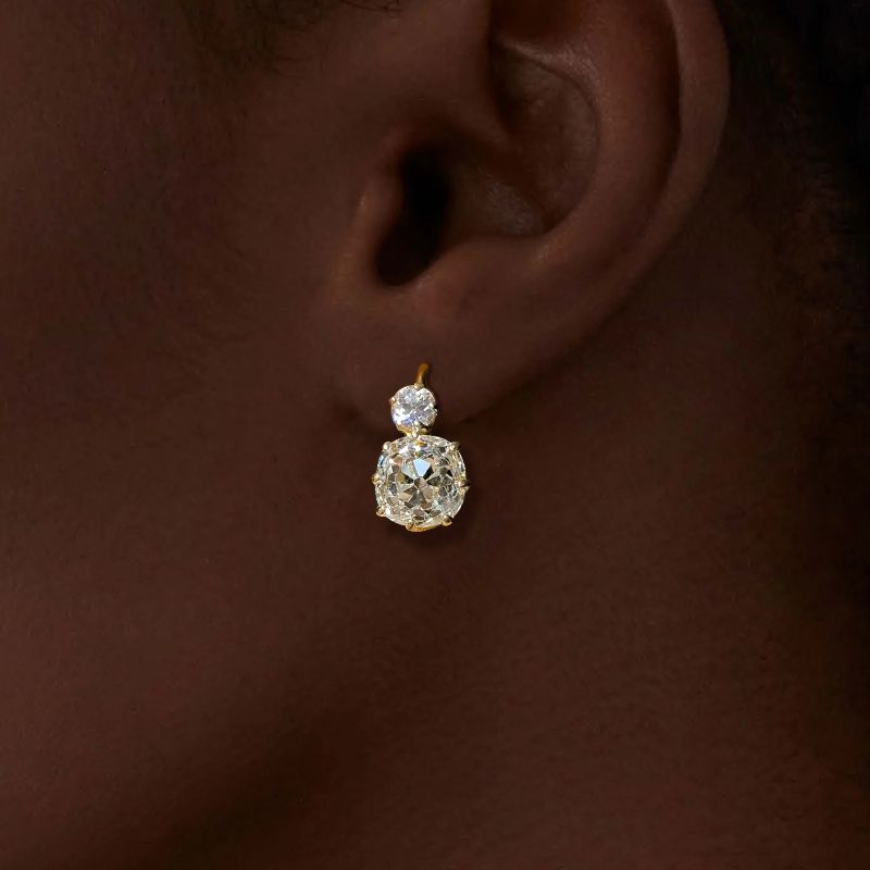 Gold Cushion Cut White Sapphire Earrings Drop Earrings For Women Belovegrace