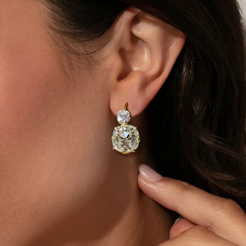 Gold Cushion Cut White Sapphire Earrings Drop Earrings For Women Belovegrace