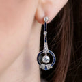 Art Deco Cushion Cut White & Blue Sapphire Earrings Drop Earrings For Women Belovegrace