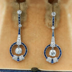 Art Deco Cushion Cut White & Blue Sapphire Earrings Drop Earrings For Women Belovegrace