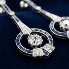 Art Deco Halo Cushion Cut Blue Sapphire Drop Earrings For Women