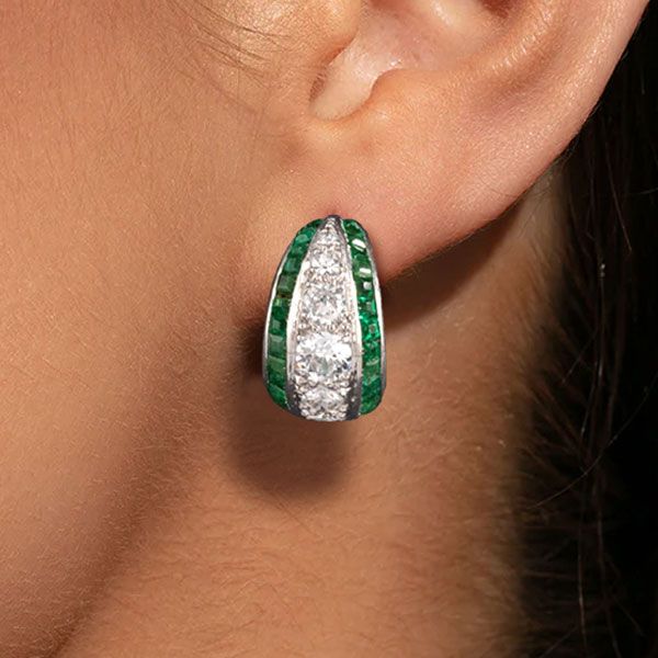 Art Deco Round Cut Emerald Sapphire Hoop Earrings For Women Belovegrace