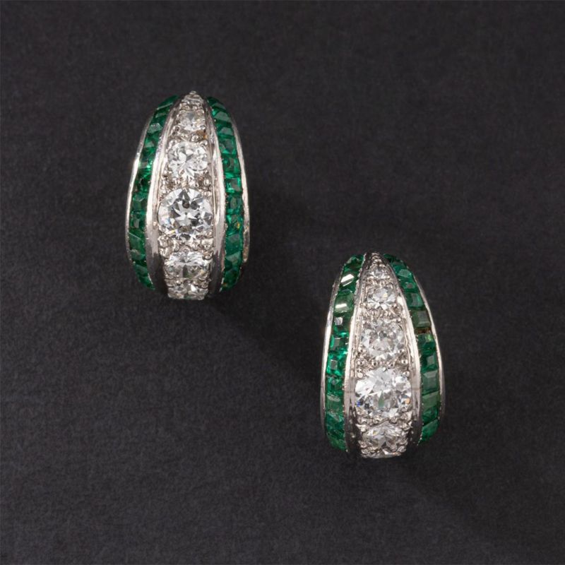 Art Deco Round Cut Emerald Sapphire Hoop Earrings For Women Belovegrace