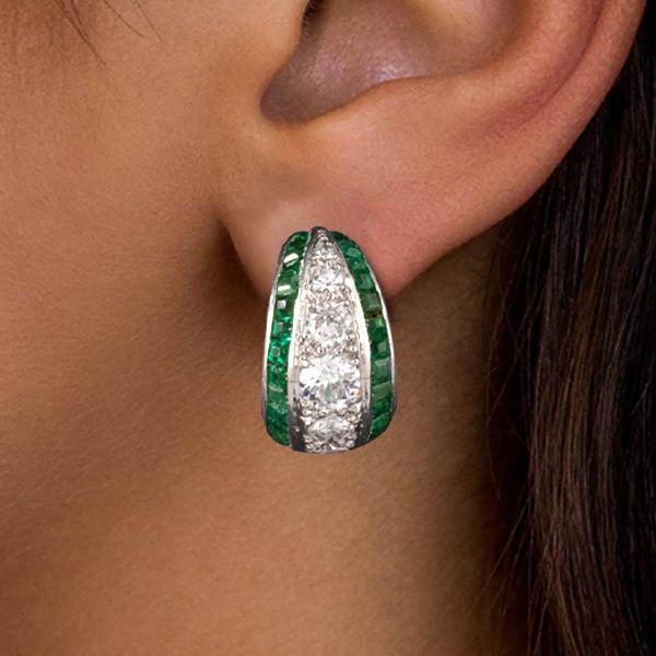 Art Deco Round Cut Emerald Sapphire Hoop Earrings For Women Belovegrace
