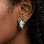 Triple Row Round & Baguette Cut White & Emerald Sapphire Hoop Earrings For Women