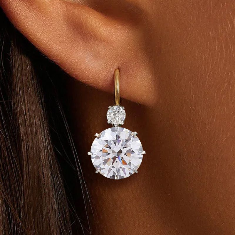Antique Two Tone Round Cut White Sapphire Drop Earrings For Women Belovegrace