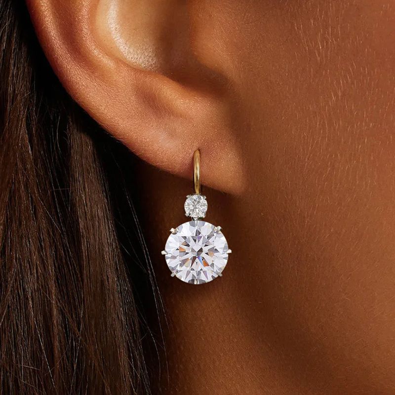 Antique Two Tone Round Cut White Sapphire Drop Earrings For Women Belovegrace