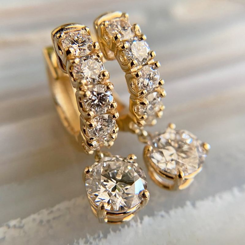 Golden Round Cut White Sapphire Hoop Drop Earrings For Women Belovegrace