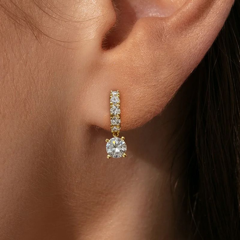 Golden Round Cut White Sapphire Hoop Drop Earrings For Women Belovegrace