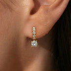 Golden Round Cut White Sapphire Hoop Drop Earrings For Women Belovegrace