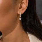Vintage Golden Round Cut White Sapphire Hoop Dangle Earrings For Women