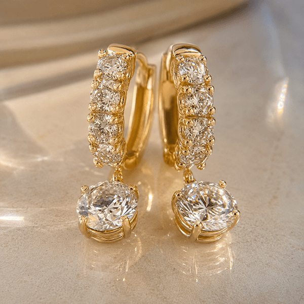 Vintage Golden Round Cut White Sapphire Hoop Dangle Earrings For Women
