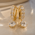 Vintage Golden Round Cut White Sapphire Hoop Dangle Earrings For Women