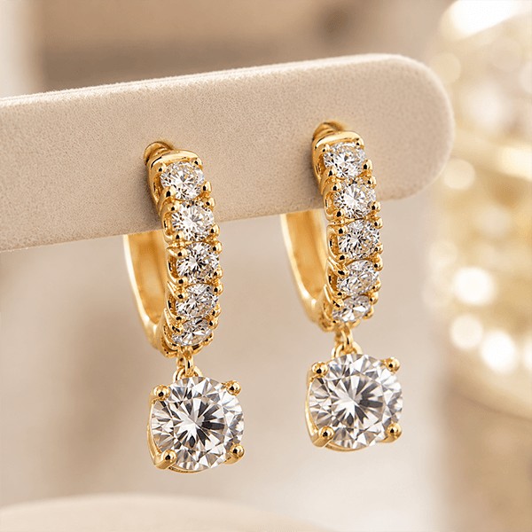 Vintage Golden Round Cut White Sapphire Hoop Dangle Earrings For Women