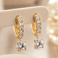 Vintage Golden Round Cut White Sapphire Hoop Dangle Earrings For Women