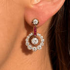 Retro Circular Round Cut Lab Ruby Sapphire Halo Dangle Earrings For Women