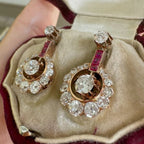 Rose Gold Round Cut White & Ruby Sapphire Drop Earrings For Women Belovegrace