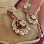 Rose Gold Round Cut White & Ruby Sapphire Drop Earrings For Women Belovegrace
