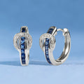 Blue Sapphire Princess & Round Cut Buckle Hoop Earrings For Women Belovegrace