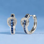 Blue Sapphire Princess & Round Cut Buckle Hoop Earrings For Women Belovegrace