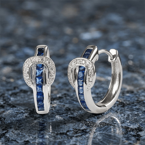 Unique Design Channel Set Baguette Cut Blue Sapphire Hoop Earrings For Women