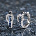 Unique Design Channel Set Baguette Cut Blue Sapphire Hoop Earrings For Women
