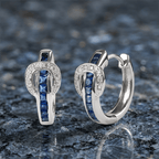 Unique Design Channel Set Baguette Cut Blue Sapphire Hoop Earrings For Women