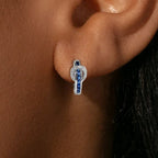 Blue Sapphire Princess & Round Cut Buckle Hoop Earrings For Women Belovegrace