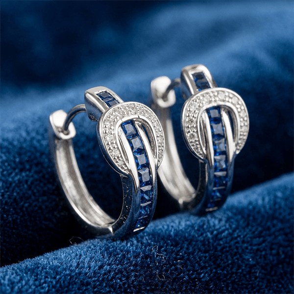 Unique Design Channel Set Baguette Cut Blue Sapphire Hoop Earrings For Women