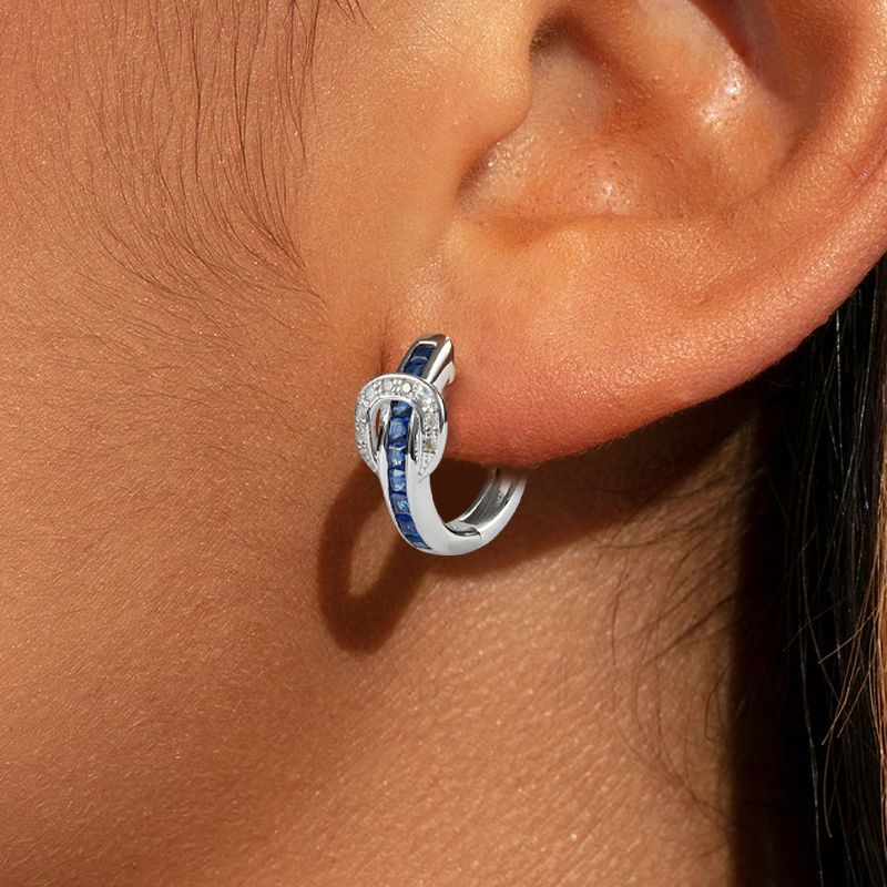 Blue Sapphire Princess & Round Cut Buckle Hoop Earrings For Women Belovegrace
