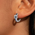 Blue Sapphire Princess & Round Cut Buckle Hoop Earrings For Women Belovegrace
