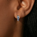 Blue Sapphire Princess & Round Cut Buckle Hoop Earrings For Women Belovegrace