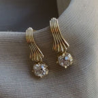 Golden Solitaire White Sapphire Cushion Cut Drop Earrings For Women Belovegrace