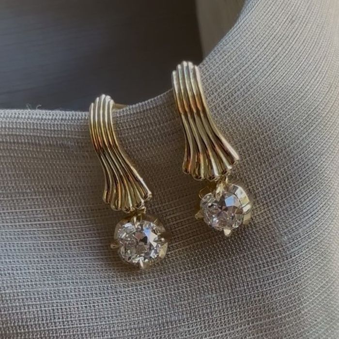 Golden Solitaire White Sapphire Cushion Cut Drop Earrings For Women Belovegrace
