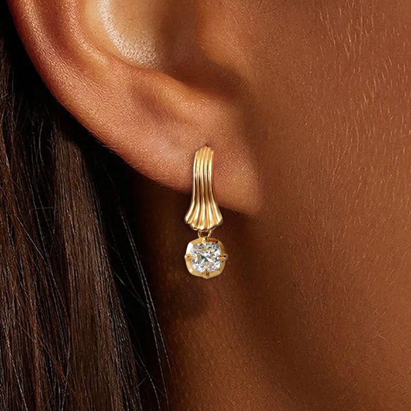 Golden Solitaire White Sapphire Cushion Cut Drop Earrings For Women Belovegrace