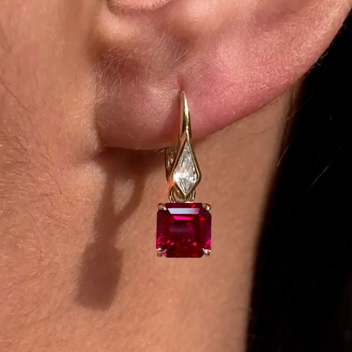 Golden Asscher & Noble Cut Ruby Sapphire Drop Earrings For Women Belovegrace