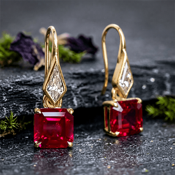 Golden Asscher & Noble Cut Ruby Sapphire Drop Earrings For Women
