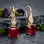 Golden Asscher & Noble Cut Ruby Sapphire Drop Earrings For Women