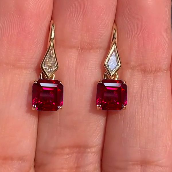 Golden Asscher & Noble Cut Ruby Sapphire Drop Earrings For Women Belovegrace