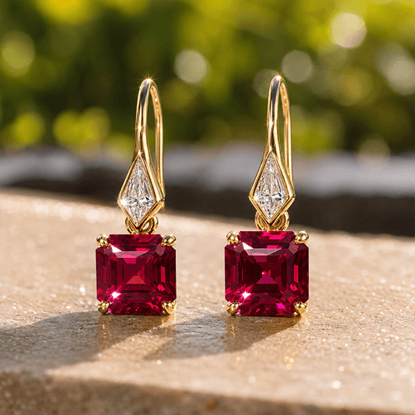 Golden Asscher & Noble Cut Ruby Sapphire Drop Earrings For Women