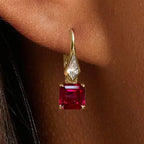 Golden Asscher & Noble Cut Ruby Sapphire Drop Earrings For Women Belovegrace