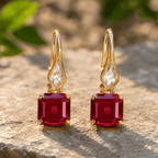 Golden Asscher & Noble Cut Ruby Sapphire Drop Earrings For Women