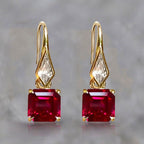Golden Asscher & Noble Cut Ruby Sapphire Drop Earrings For Women Belovegrace