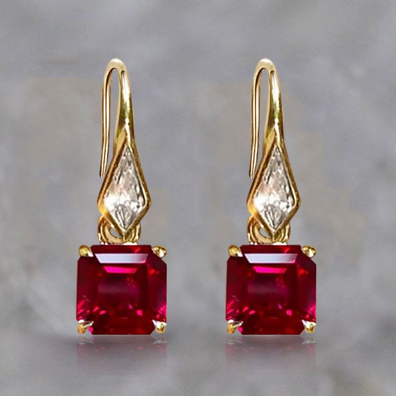 Golden Asscher & Noble Cut Ruby Sapphire Drop Earrings For Women Belovegrace