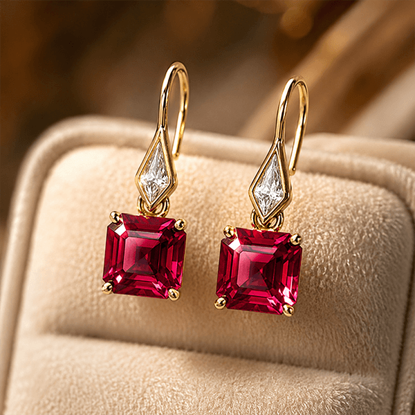 Golden Asscher & Noble Cut Ruby Sapphire Drop Earrings For Women